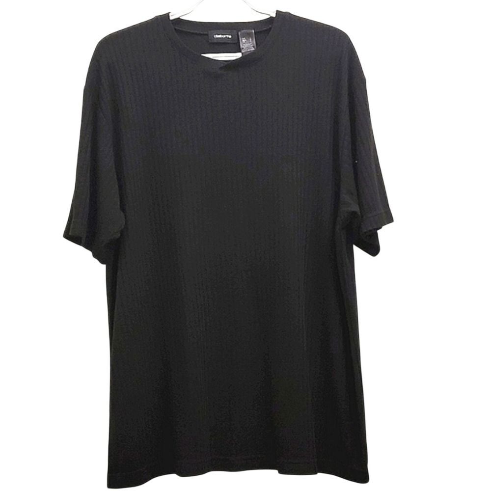 Claiborne Black Ribbed V Neck Short Sleeve Casual T Shirt Top Women's Large